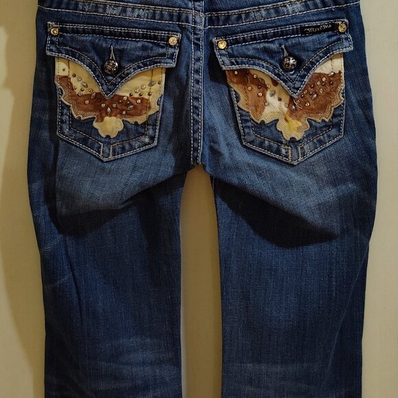 Miss Me Cowhide Fuzzy Flap Back Pockets Bootcut Style JW4292B6 Size 26 - Picture 7 of 9